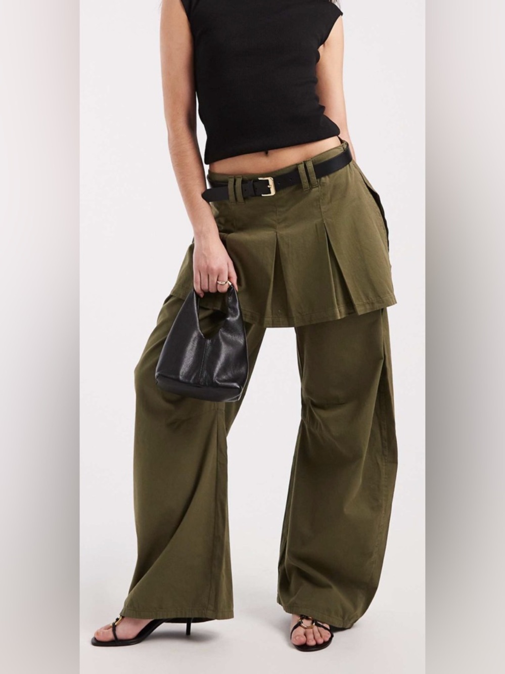 ASOS Design Olive Barrel wide-Leg Skirted Pants